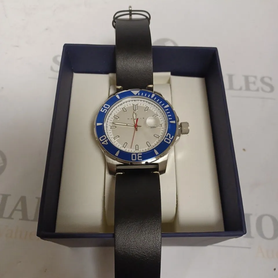 BOXED NAUTIS STAINLESS STEEL WATER RESISTANT BLACK AND BLUE WATCH