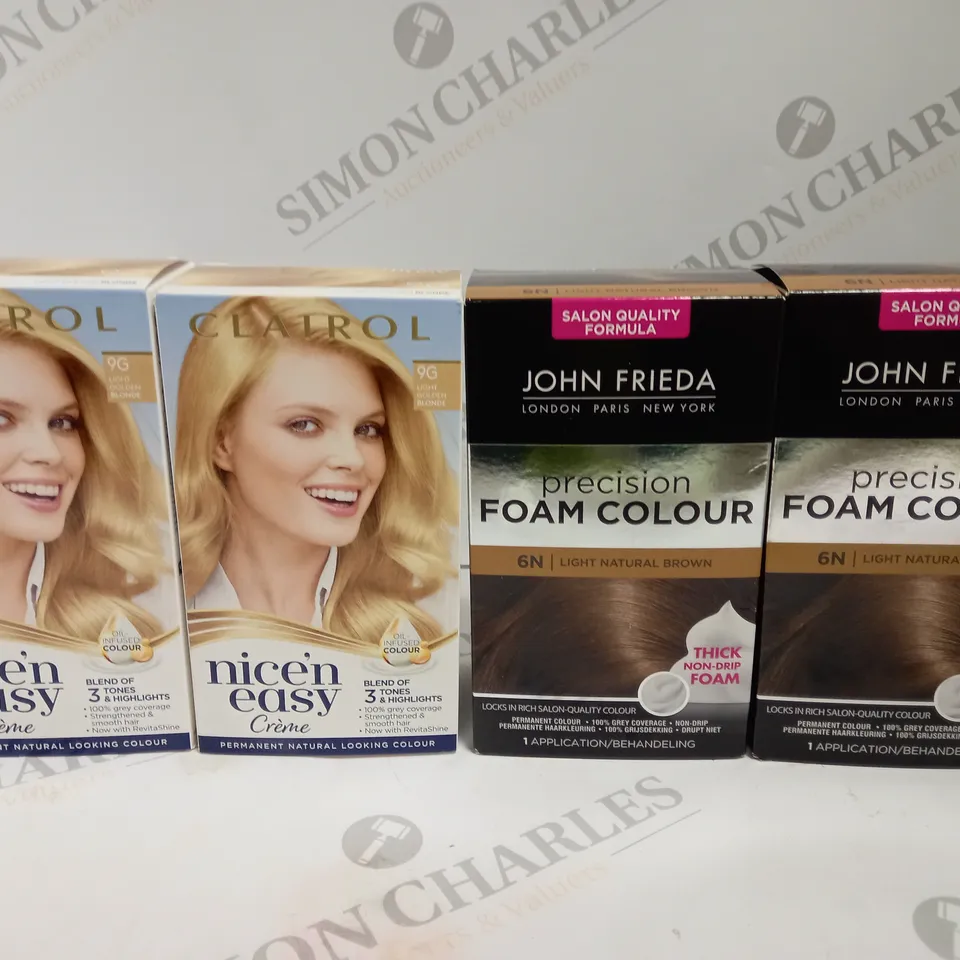 BOX OF 4 ASSORTED HAIR COLOURING PRODUCTS TO INCLUDE CLAIROL & JOHN FRIEDA 