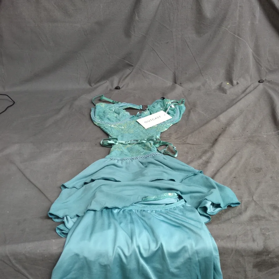 OUTCAST SANTANA MINI DRESS TEAL 1 PIECE. SIZE SMALL WITH TAGS