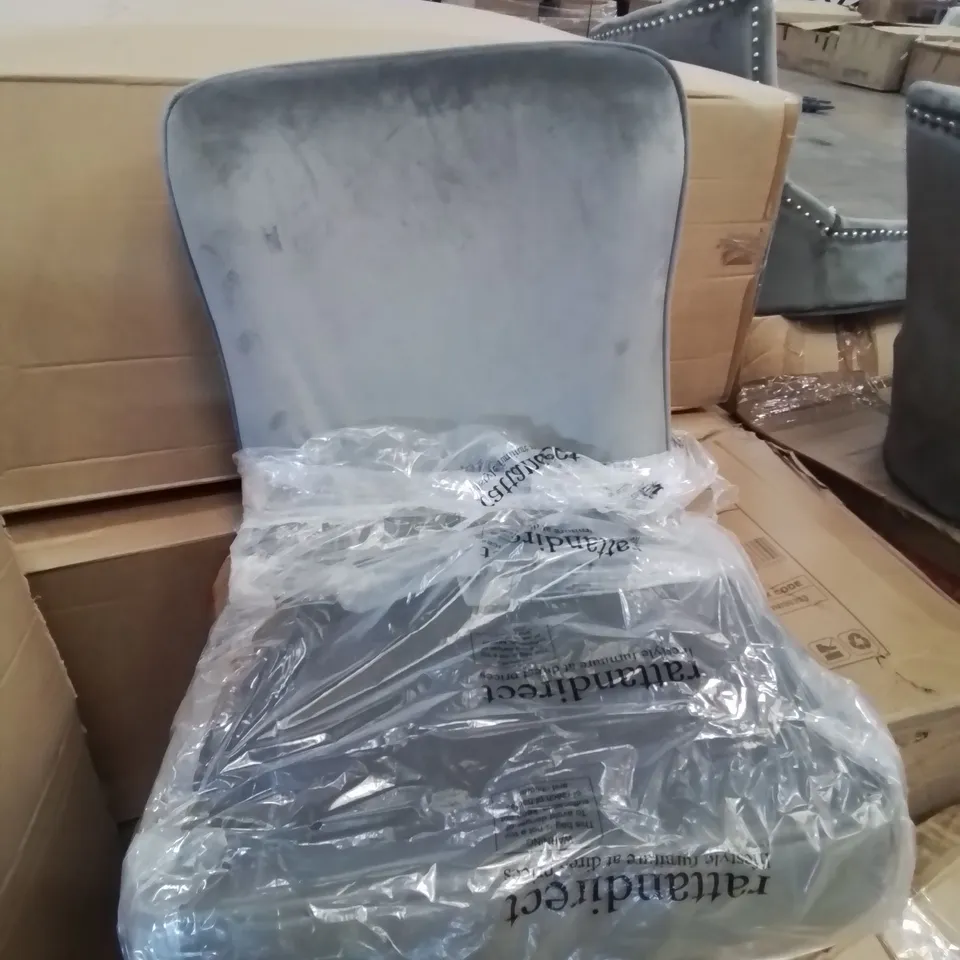 BOXED UPHOLSTERED DINING CHAIR GREY VELVET 