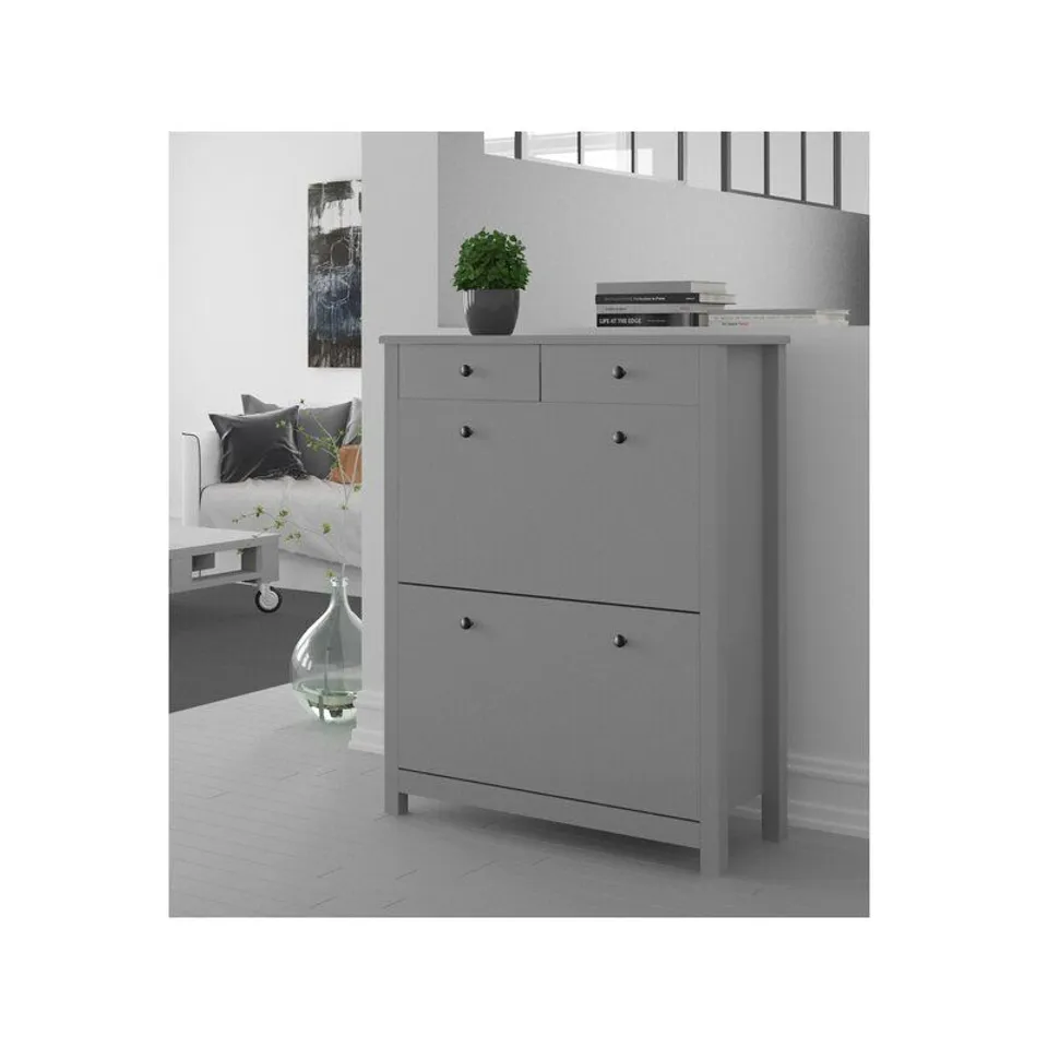 BOXED 12 PAIR SHOE STORAGE CABINET -GREY