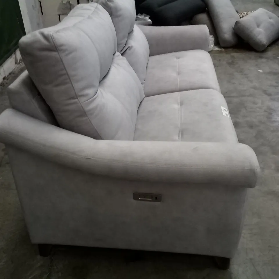 DESIGNER G PLAN RILEY LARGE SOFA ELECTRIC RECLINER DBL - STINGRAY PLATINUM FABRIC 