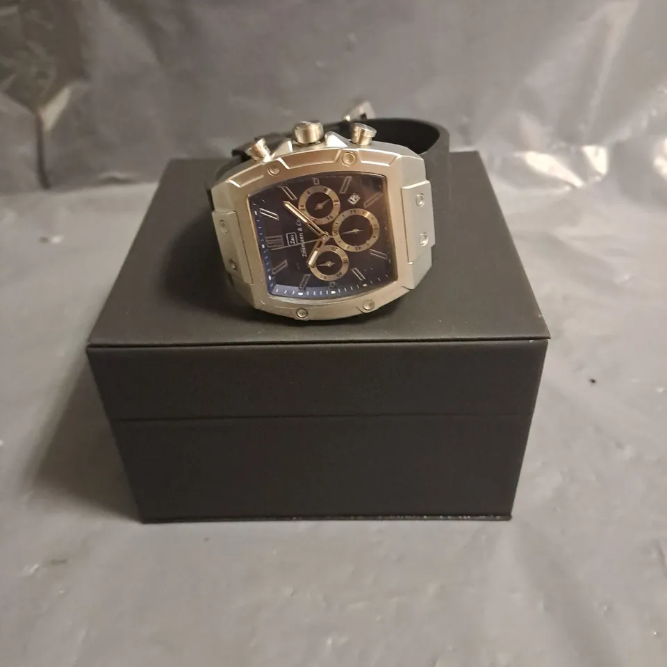 ZIHLMANN & CO STAINLESS STEEL WATCH WITH BLUE FACE & BLACK RUBBER STRAP