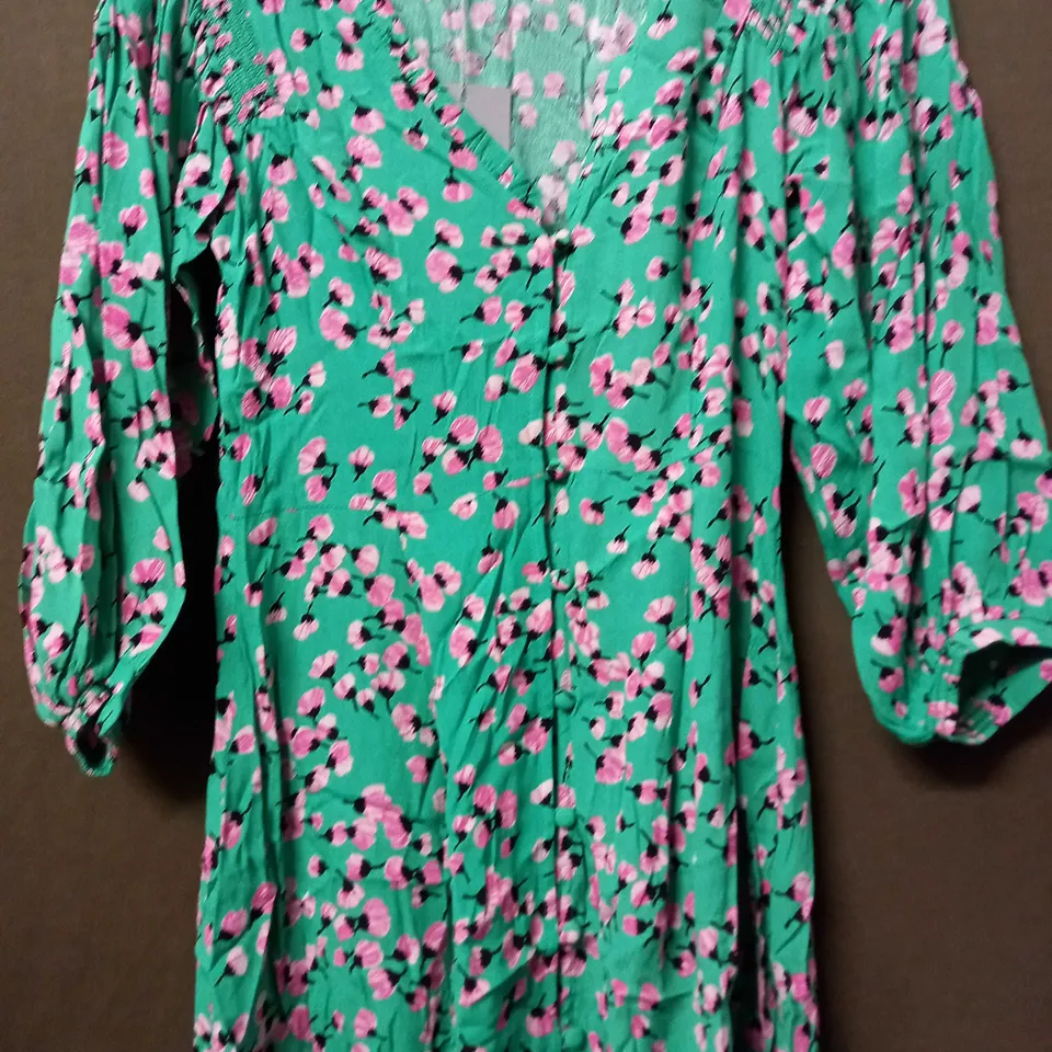 OLIVER BONAS VINTAGE ROSE BUD MIDI DRESS IN GREEN - SIZE 6