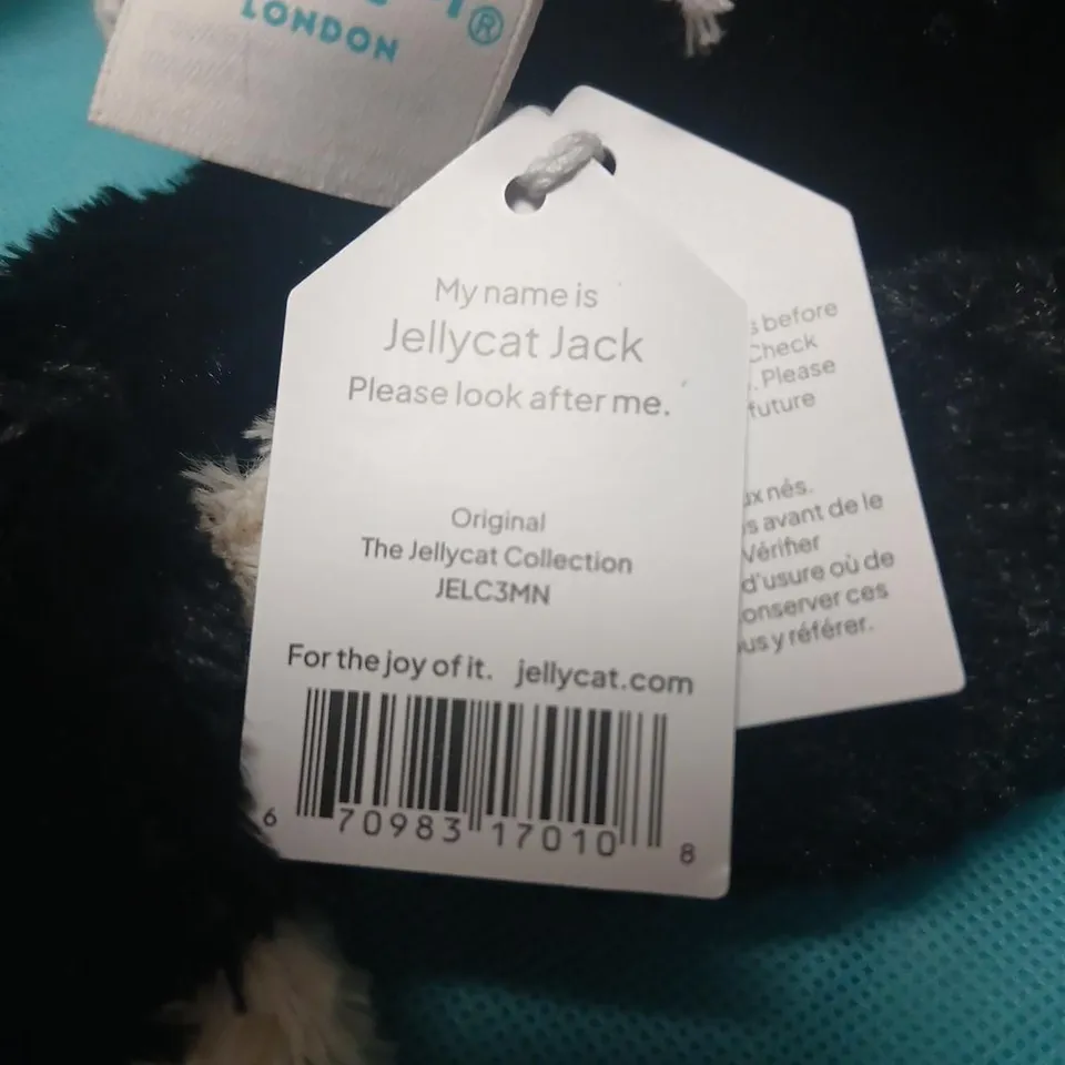 JELLYCAT JACK CAT PLUSH – BLACK & WHITE WITH LONDON TAG (JELLYCAT LONDON)