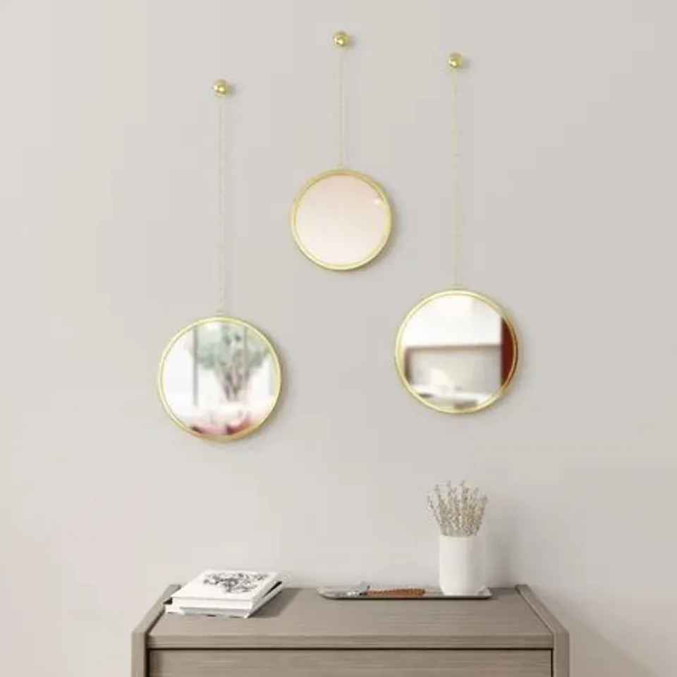 3 PIECE DIMA ROUND ACCENT MIRROR SET FINISH BRASS 