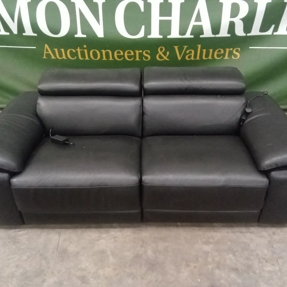 QUALITY DESIGNER ITALIAN MADE 3 SEATER LEATHER ELECTRIC RECLINER SOFA - BLACK
