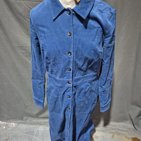 BODEN FLORA CORD MIDI SHIRT DRESS IN BLUE SIZE 10L