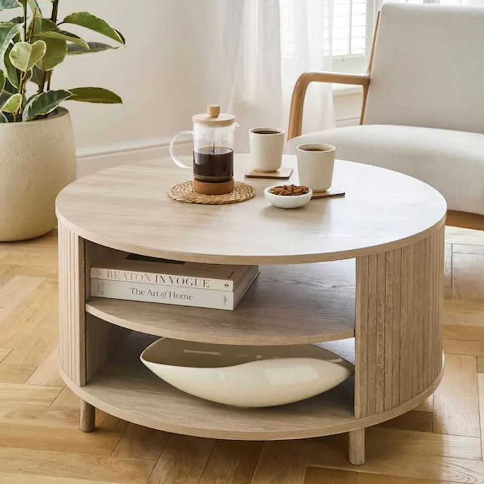 TATE 2 SHELF ROUND COFFEE TABLE - OAK EFFECT