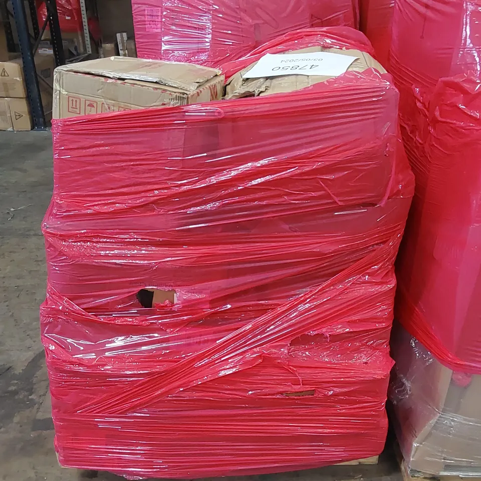 PALLET OF ASSORTED HOUSEHOLD ITEMS AND CONSUMER PRODUCTS. INCLUDING; COOKER HOOD, GAMING CHAIR, BOXED FURNITURE ETC