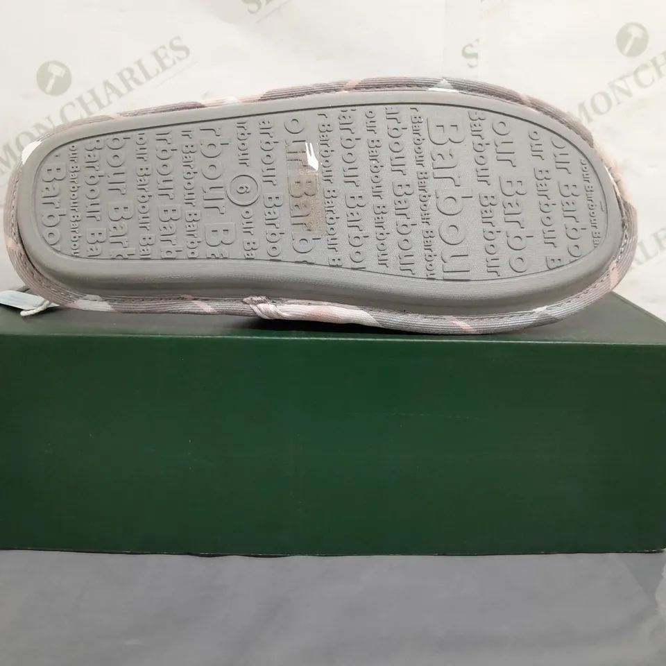 BOXED PAIR OF BARBOUR SIMONE SLIPPERS IN PINK UK SIZE 6