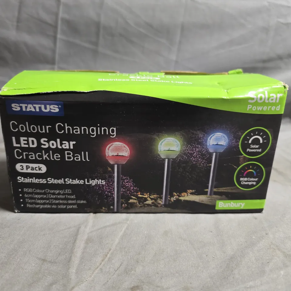 STATUS COLOUR CHANGING LED SOLAR CRACKLE BALL STAKE LIGHTS – 3 PACK