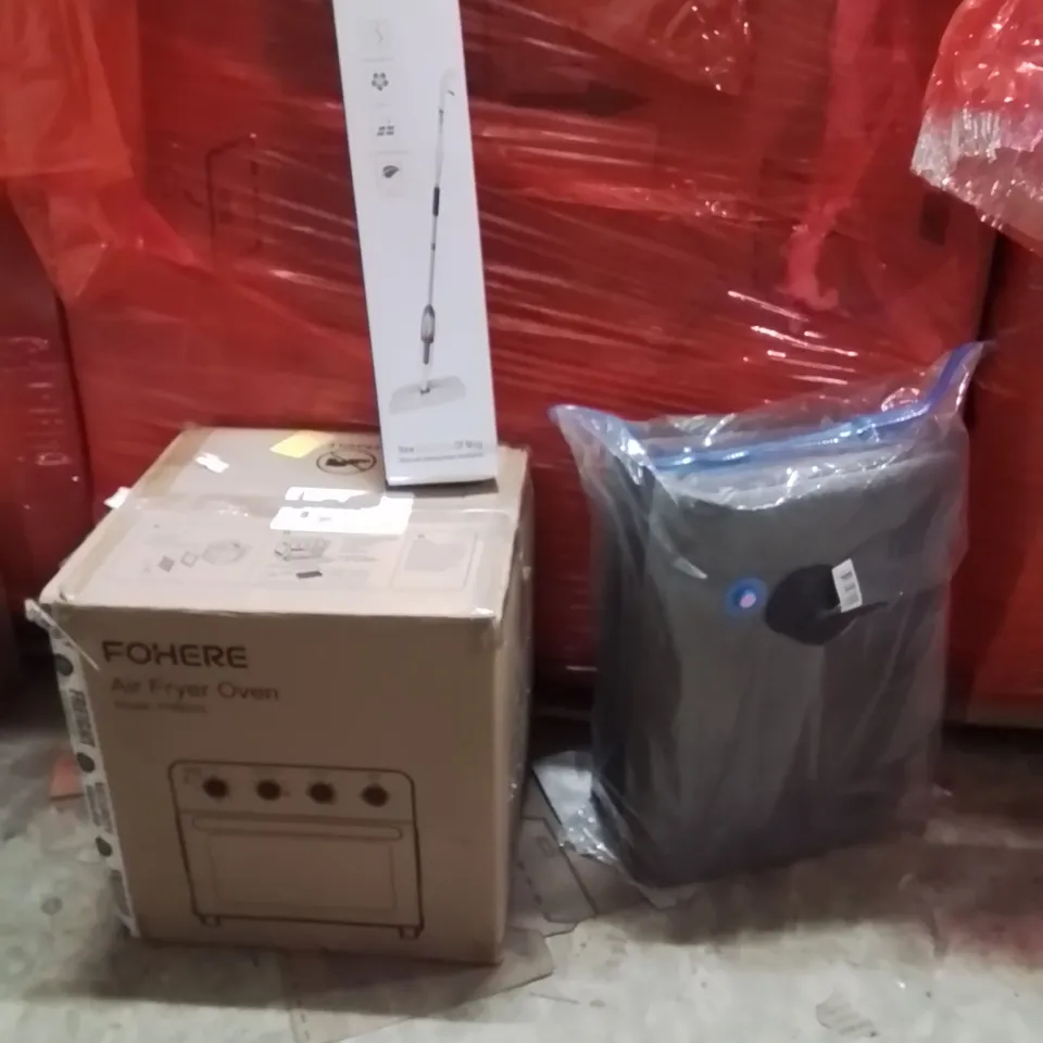 PALLET OF ASSORTED HOUSEHOLD GOODS AND PRODUCTS TO INCLUDE;BLANKET,AIR FRYER OVEN,WATER SPRAY MOP