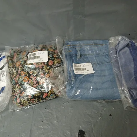 BOX OF APPROXIMATELY 8 ASSORTED BAGGED PIECES OF CLOTHING IN VARIOUS STYLES, SIZES, AND BRANDS