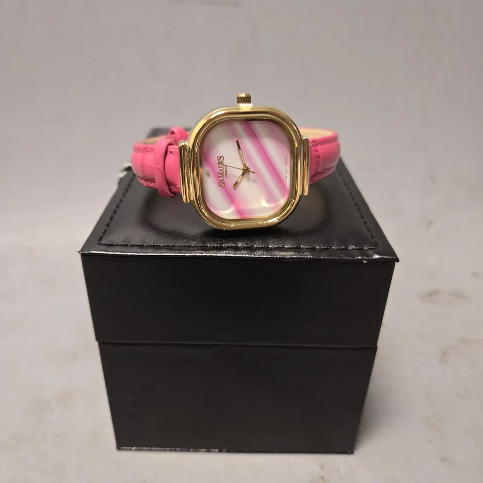 BOXED GAMAGES MIRROR WATCH IN GOLD/PINK