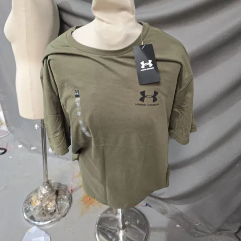 UNDER ARMOUR MEN'S OLIVE CREW-NECK T-SHIRT-SIZE UNSPECIFIED 