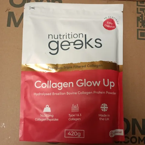 NUTRITION GEEKS COLLAGEN GLOW UP – HYDROLYSED BRAZILIAN BOVINE COLLAGEN PROTEIN POWDER, 420G