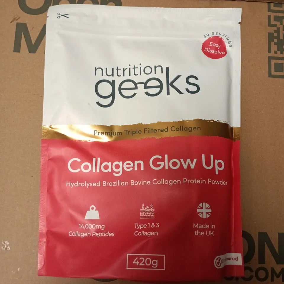 NUTRITION GEEKS COLLAGEN GLOW UP – HYDROLYSED BRAZILIAN BOVINE COLLAGEN PROTEIN POWDER, 420G