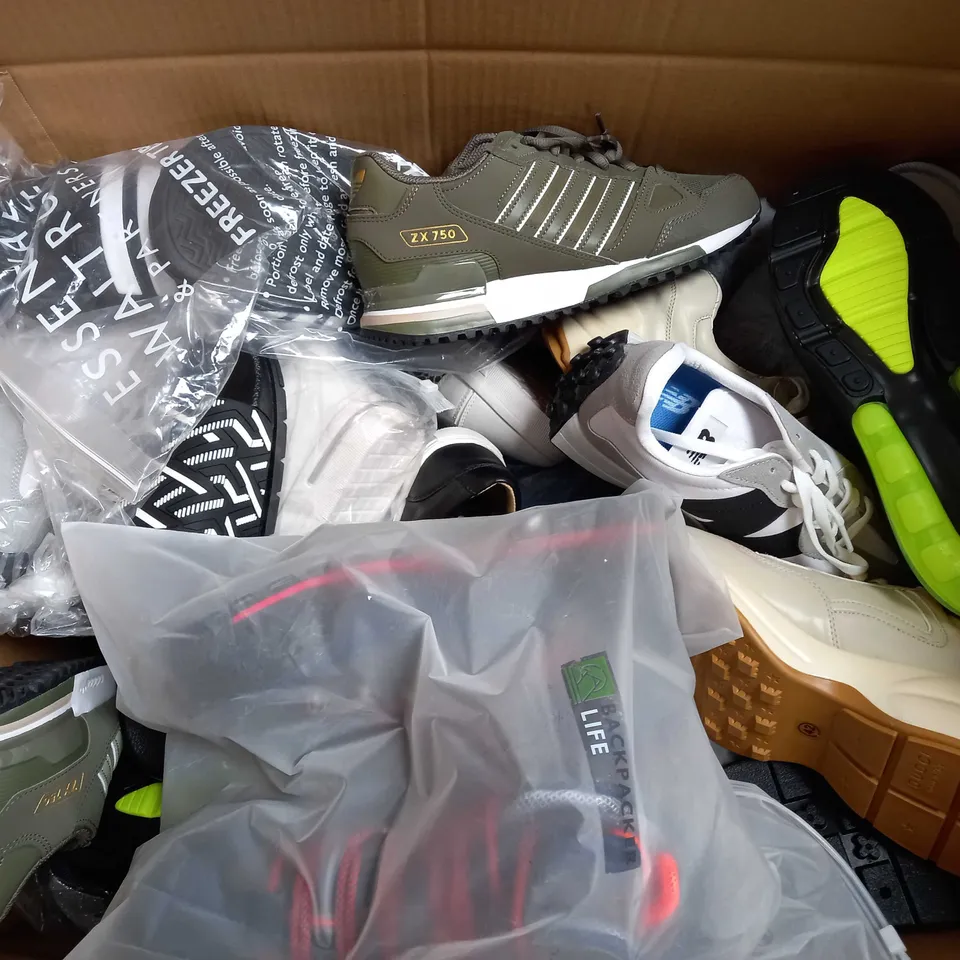 BOX OF APPROX 20 ASSORTED SHOES TO INCLUDE - NEW BALANCE 327 - ADIDAS ZX 750 - NIKE AIR 270 ECT