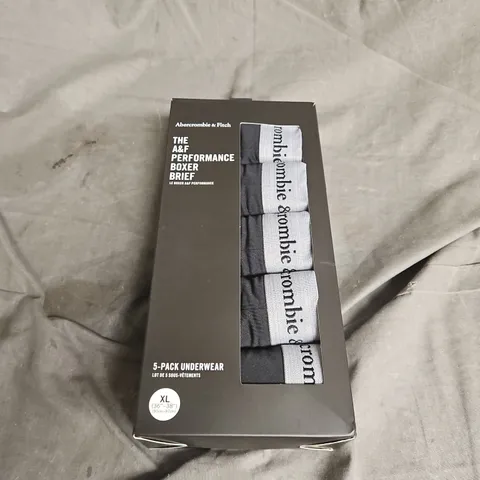 BOXED ABERCROMBIE & FITCH THE PERFORMANCE BOXER BRIEF 5 PACK IN BLACK SIZE XL