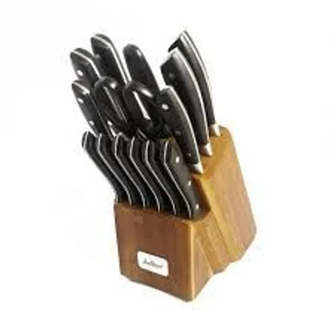 BOXED JEAN PATRIQUE 15 PIECE HIGH CARBON STAINLESS STEEL KNIFE BLOCK SET