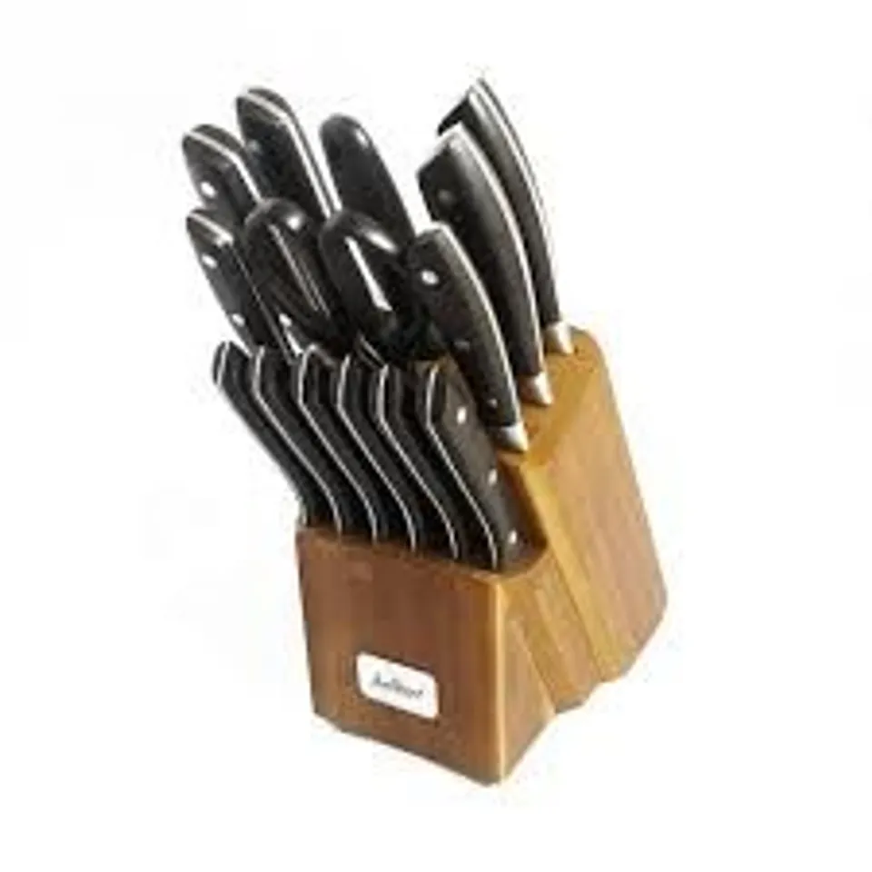 BOXED JEAN PATRIQUE 15 PIECE HIGH CARBON STAINLESS STEEL KNIFE BLOCK SET