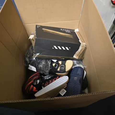 BOX OF APPROXIMATELY 15 PAIRS OF ASSORTED SHOES IN VARIOUS COLOUR, STYLES AND SIZES