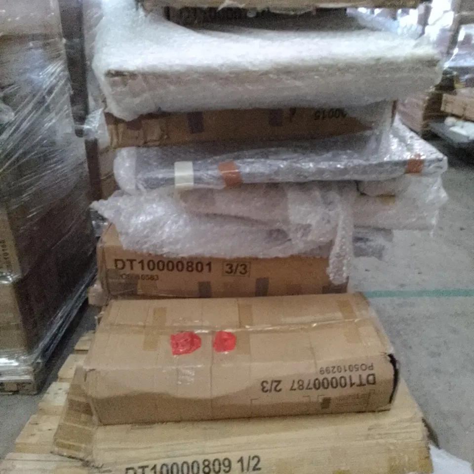 PALLET OF ASSORTED FLAT PACK DINING TABLE PARTS 