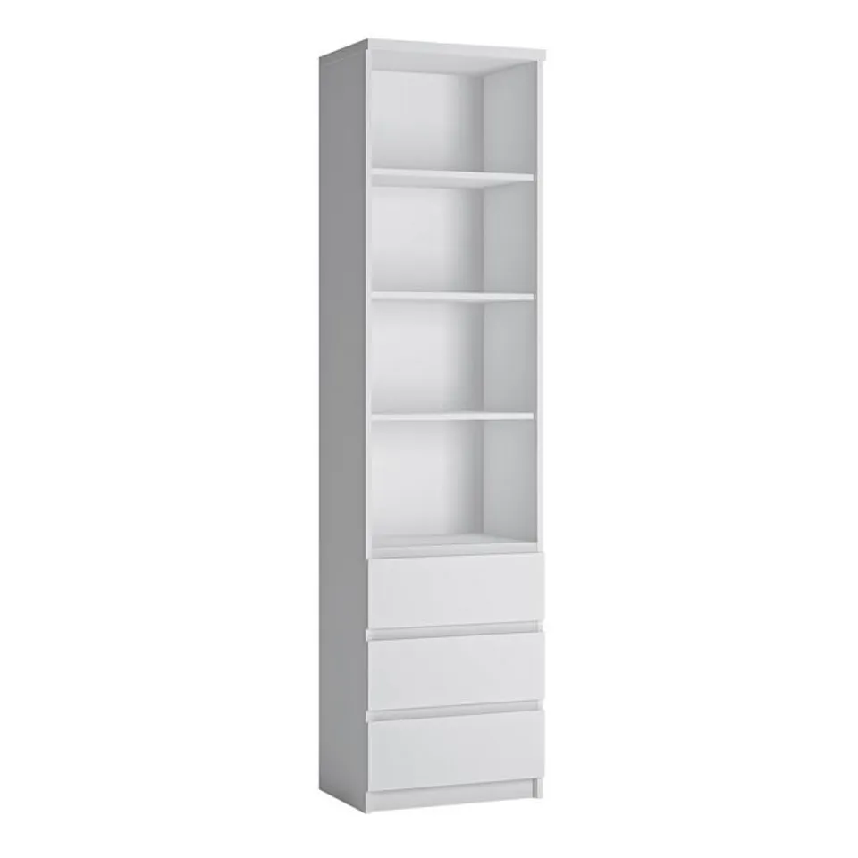 BOXED FRIBO TALL NARROW 3 DRAWER BOOKCASE (2 BOXES)