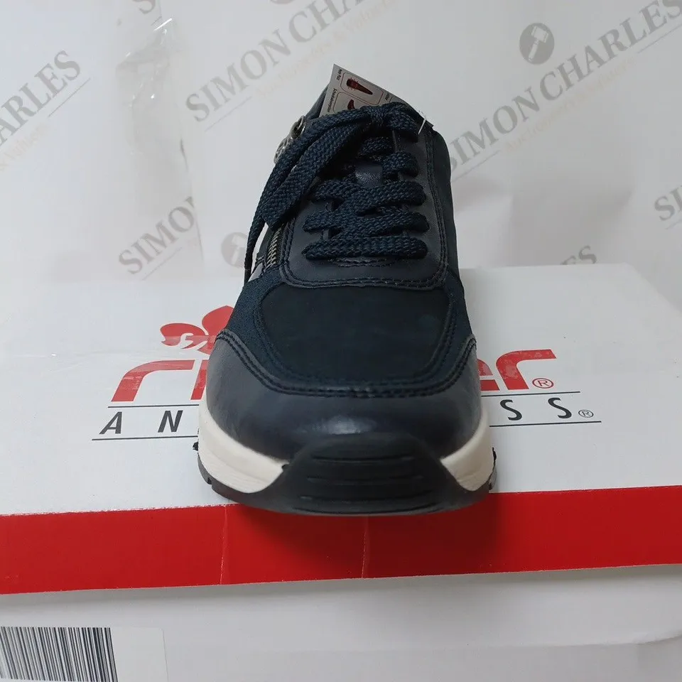 BOXED RIEKER ANTISTRESS NAVY WEDGE TRAINER - SIZE 6