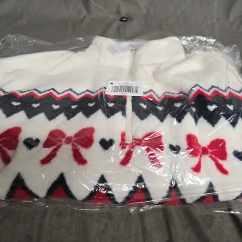 GILLY HICKS WOMEN'S FLEECE ROBE – WHITE WITH RED BOW PATTERN, SMALL 