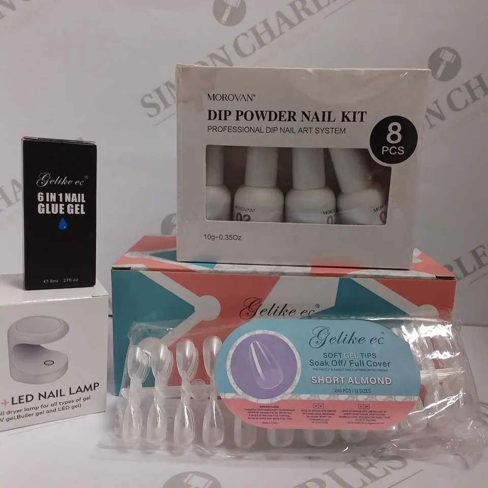 BOX OF 2 ITEMS TO INCLUDE GELIKE EC NAIL SET WITH MOROVAN DIP POWDER NAIL KIT