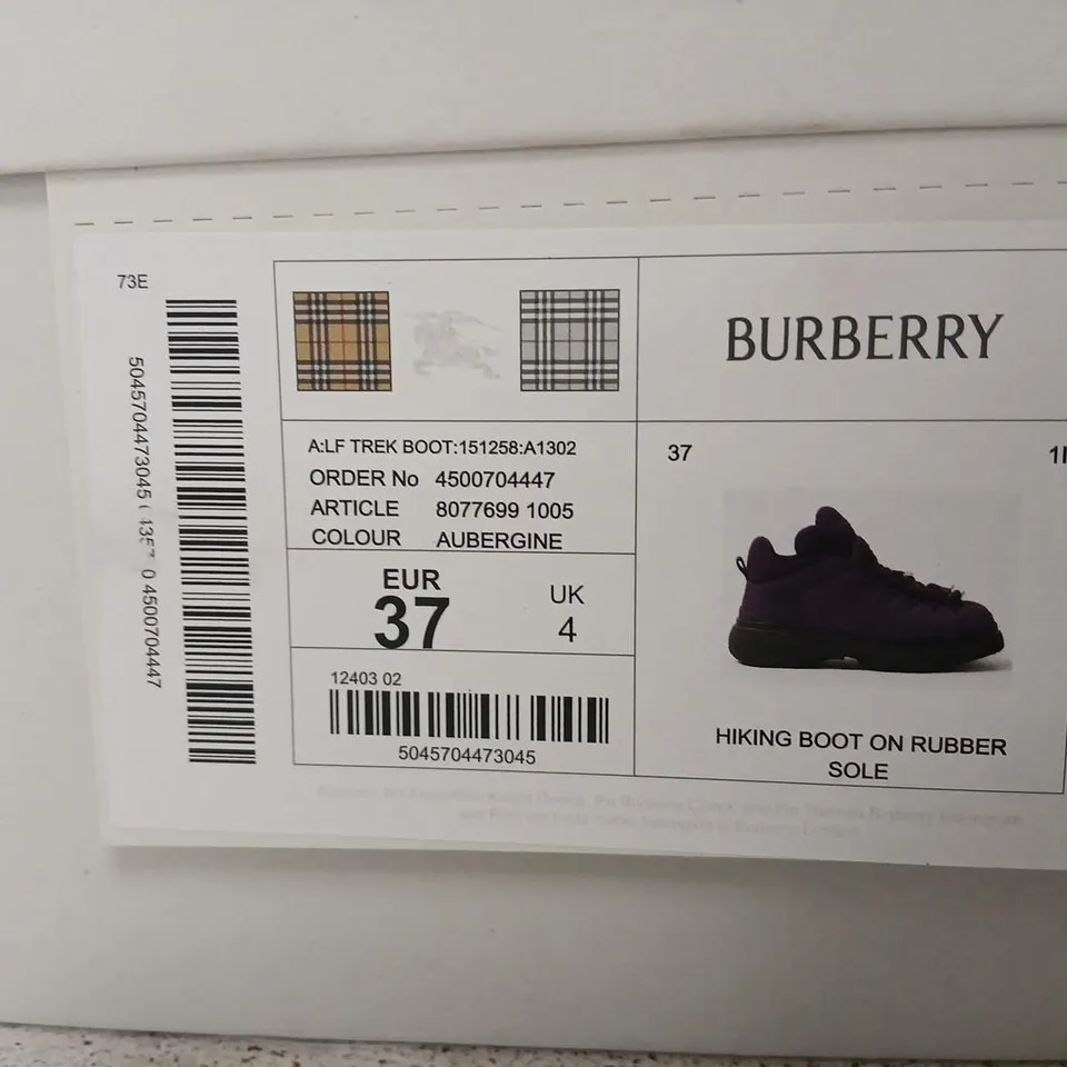 BURBERRY HIKING BOOTS ON RUBBER SOLE – AUBERGINE/PURPLE, UK4 (EU37)
