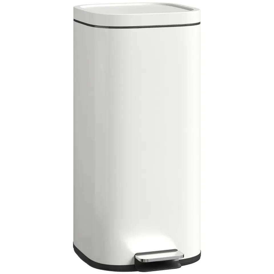 BOXED HOMCOM 30L KITCHEN BIN, COMPACT PEDAL BIN WITH SOFT-CLOSE AND STAY-OPEN LID, REMOVABLE BUCKET FOR KITCHEN, HOME, OFFICE, CREAM