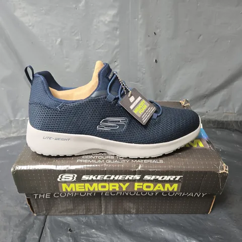 BOXED PAIR OF SKECHERS DYNAMIGHT TRAINERS IN NAVY - UK 8