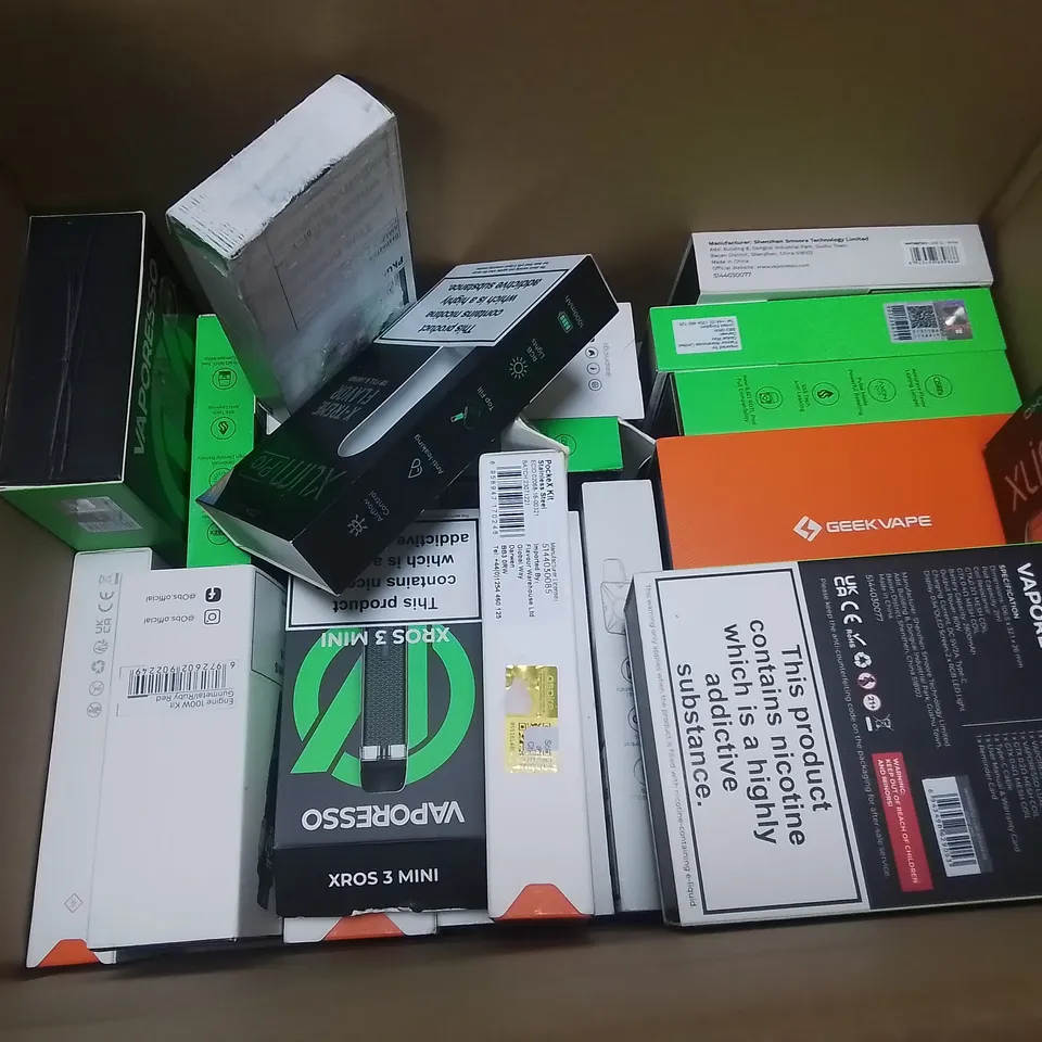 LOT OF ASSORTED E-CIGS AND PARTS TO INCLUDE VAPORESSO, OXVA AND ASPIRE