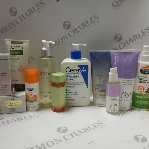 BOX OF APPROX 10 ASSORTED BEAUTY PRODUCTS TO INCLUDE ESPA HAND WASH, CERAVE MOISTURISING LOTION, NAILS INC. CUTICLE OIL, ETC