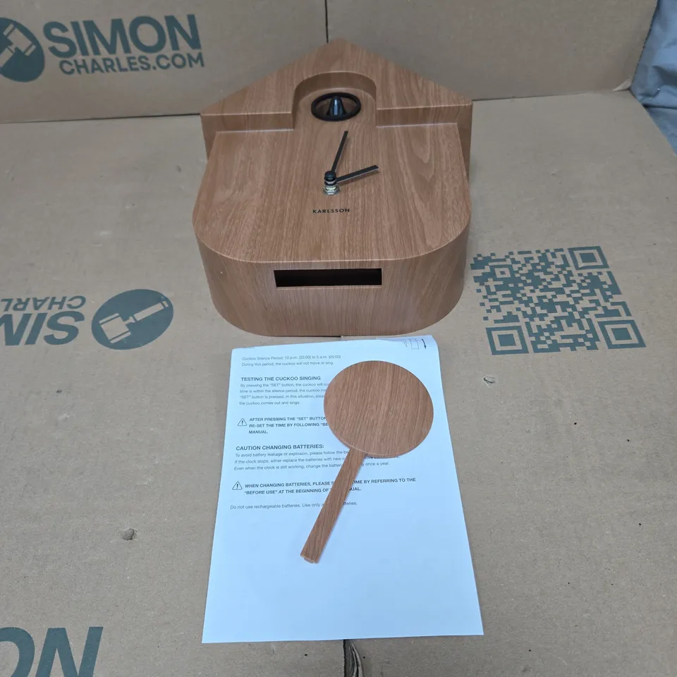 KARLSSON MODERN CUCKOO WALL CLOCK – DARK WOOD PRINT, BOXED