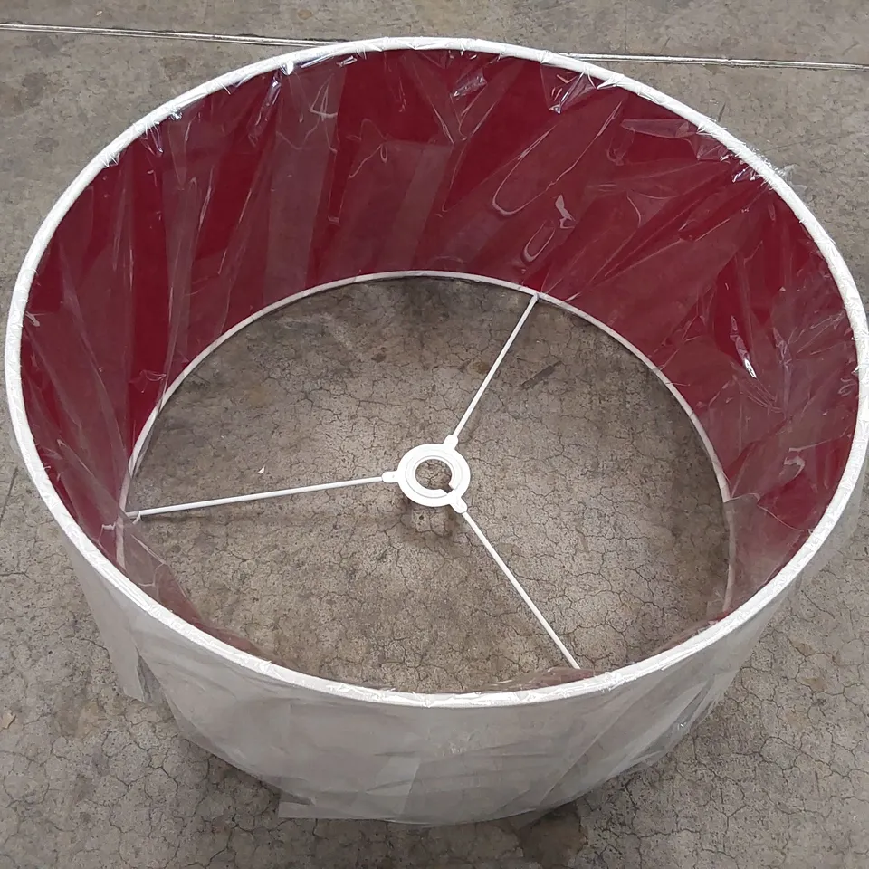 BOXED LARGE COTTON DRUM PENDANT SHADE - WHITE/RED (1 BOX)