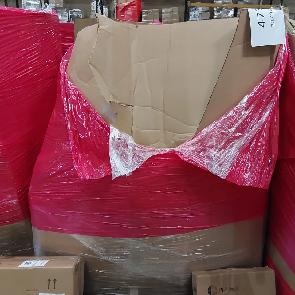 PALLET OF ASSORTED ITEMS INCLUDING: FAN LIGHT, NON-STICK GRIDDLE LEGO RACE CAR, HAND TOWELS, TOILET SEAT 