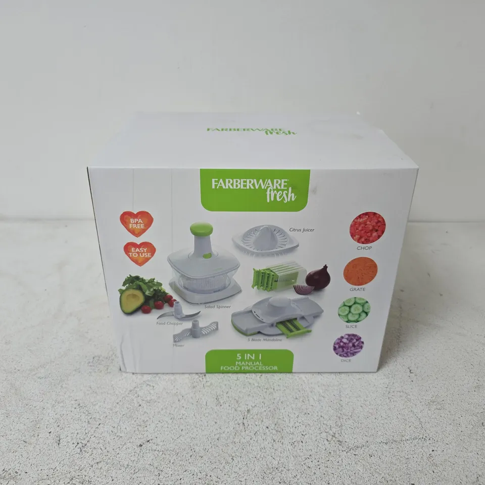 BOXED AND SEALED FARBERWARE FRESH 5IN1 MANUAL FOOD PROCESSOR