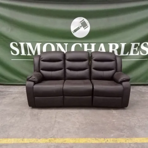 ALBION LUXURY FAUX LEATHER 3 SEATER HIGH BACK MANUAL RECLINER SOFA - CHOCOLATE