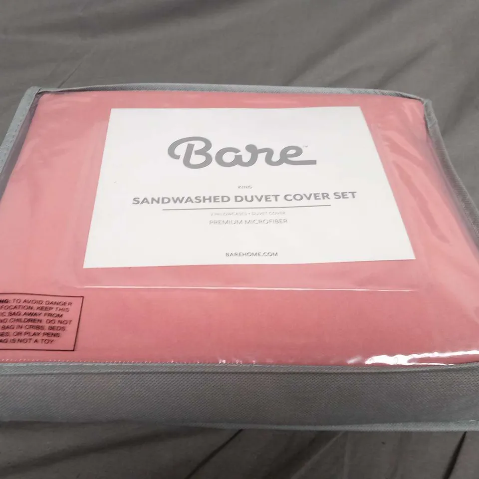 BAGGED BARE KING SIZE SANDWASHED DUVET COVER SET 
