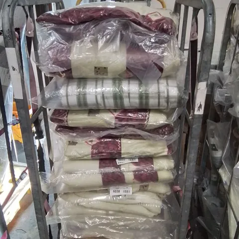 CAGE CONTAINING LARGE AMOUNT OF BRAND NEW PROFESSIONAL OUTDOOR LIVING PRINTED POLYESTER/COTTON THROW/COVERS (VARIOUS DESIGNS)