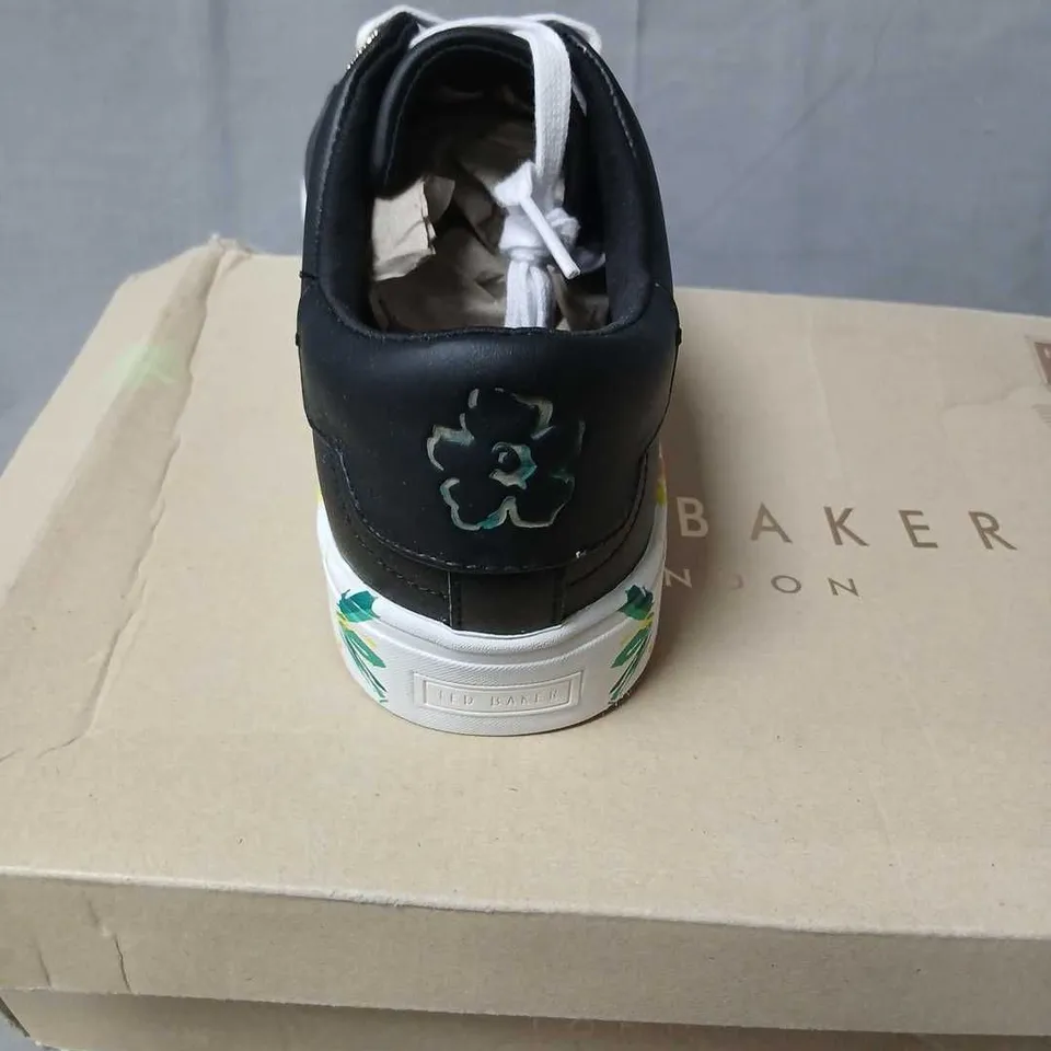 TED BAKER LONDON TIMAYA FLORAL CUPSOLE TRAINER – BLACK, UK 8