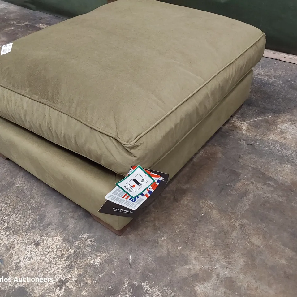 QUALITY BRITISH DESIGNER LOUNGE Co. LARGE RECTANGULAR FOOTSTOOL KHAKI GREEN FABRIC 