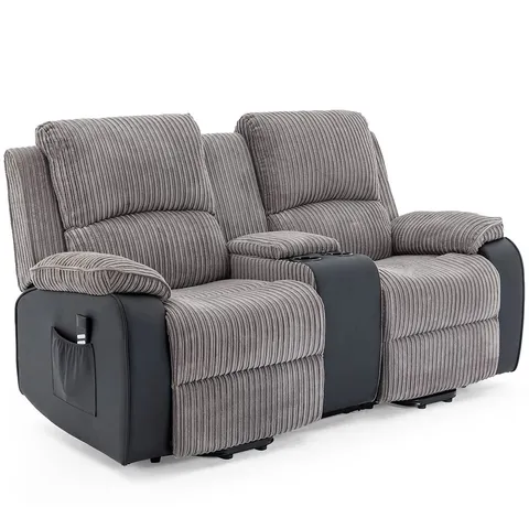 BOXED POSTANA DUAL MOTOR RISE RECLINER 2 SEATER JUMBO CORD DRINKS CONSOLE MOBILITY SOFA - GREY (3 BOXES)