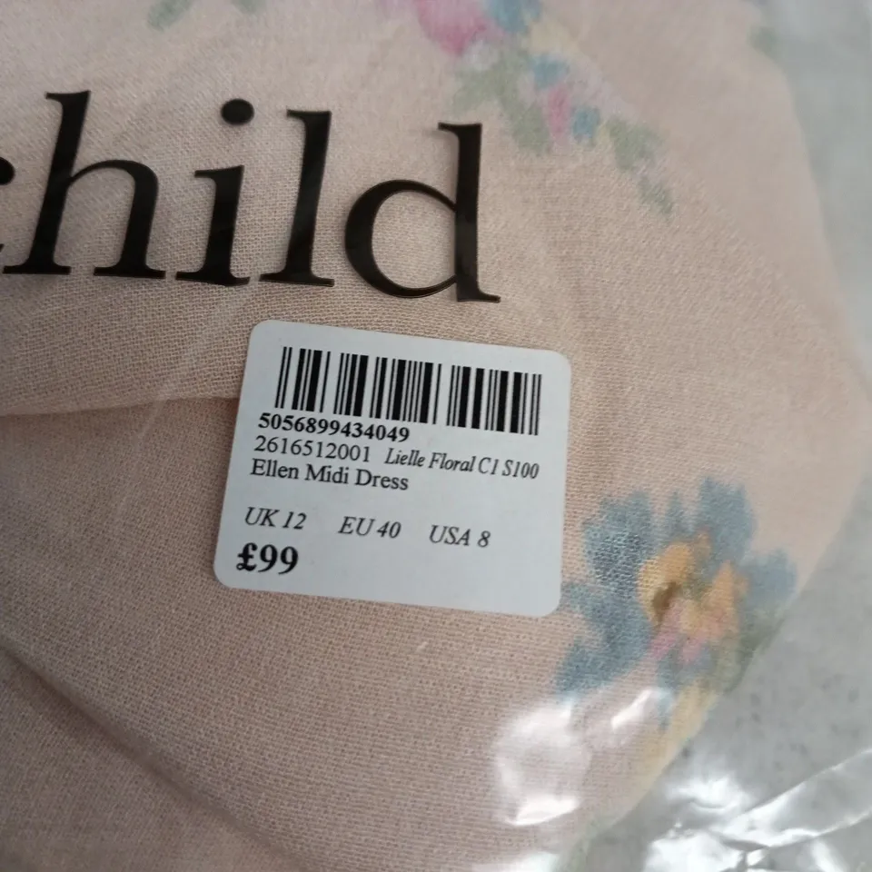 NOBODY'S CHILD ELLEN MIDI DRESS – PINK FLORAL – UK 12 (EU 40, USA 8)