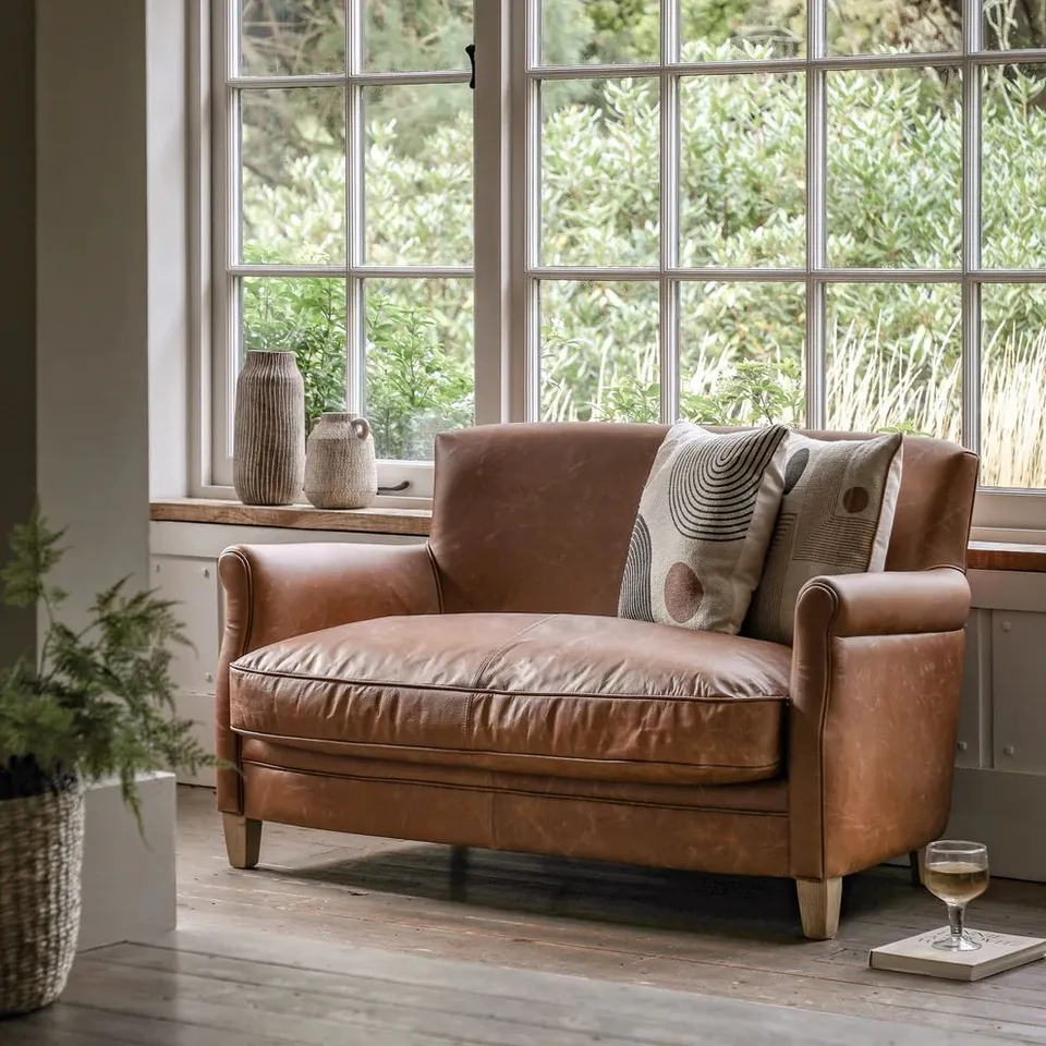 BOXED MR. PADDINGTON 2 SEATER SOFA VINTAGE BROWN LEATHER (1 BOX)