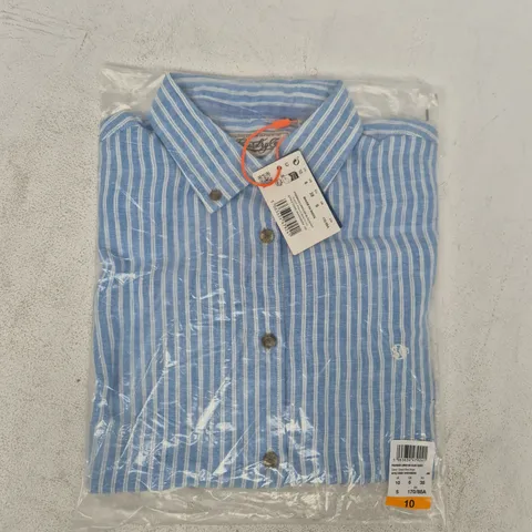 BAGGED SUPERDRY PREMIUM LINEN BLEND SLIM SHIRT IN BLUE SIZE UK 10